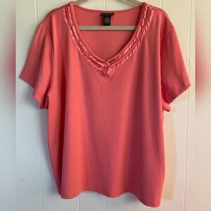 Dialogue Blouse Women’s 3X Orange Satin Crisscross V Neck Short Sleeve